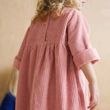  MQTIME  -  Girls Corduroy Dress Autumn Winter New Round Neck Warm Princess Dress Waist Pleated Back Buttons Long-Sleeved Dresses For Kids