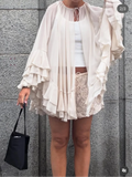 MQTIME  -  Chiffon Ruffle Kimono Cardigan Women Tie Neck Loose Sheer Cover Up Flare Layered Sleeve Shawl Lady Beach Sun Protection Top