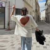 MQTIME  -  Versatile Basic White T-shirt Loose Designers Chic Crew Heart Cutout Casual Women's Tee Layered Stylish Trendy Streetwear