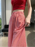 MQTIME  -  New Autumn Red Plaid Wide Leg Pants Women Casual Loose Floor Pants Ladies Elastic Waist Drawstring Mop Pants Pantalones