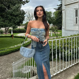 MQTIME  -  European and American Style 2024 Spring and Summer Women's New Fashion Casual Versatile Retro Sexy Off Shoulder Denim Short Top