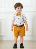 MQTIME  -  Birthday Suit For 1 2 3 4 5 6 Years Boys Kids Summer Cotton Clothes Crown Printed T-shirt Yellow Shorts 4 PCS Casual Outfit