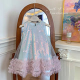 MQTIME  -  Kids Girls Fairy Princess Dress Sleeveless Bow Sequined Cake Dress Children Puffy Skirt Birthday Party Vest Tulle Dresses