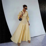  MQTIME  -  Autumn New Fashionable and Casual Solid Color Waist V-neck Slimming Long Sleeved Shirt Dress for Women
