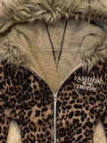  MQTIME  -  Streetwear Leopard Letter Printing Punk Jackets Women Y2k Aesthetic Furry Patchwork Hooded Coats Grunge Loose Vintage Jacket