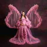 MQTIME  -  Romantic Mesh Ruffles Maternity Evening Dress Sexy See Thru Tulle Pregnancy Dress For Prom Long Robe Photography Gowns