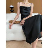 MQTIME  -  Light Luxury Satin Waist Slim Hanging Strap Long Dress 2024 Spring