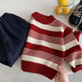 MQTIME  -  Christmas Children Boys Sweater New Winter Versatile Striped Thicken Warm Toddler Girls Knitwear Casual Kids Baby Boys Pullovers