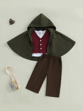 MQTIME  -  Baby Boy Formal Wear Set Solid Color Long Sleeve Round Neck Top Elastic Waist Pants Cape Vest 4 Piece Outfit