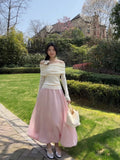 MQTIME  -  Sweet Pink Ball Gown Skirts Women Elegant Elastic Wasit Maxi Long Skirt Spring Summer Luxury Korean Fashion Clothing Ins