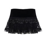  MQTIME  -  Lace Splicing Skirt Low Waist A Word Cake Skirt Women's Clothing