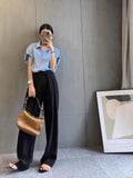 MQTIME  -  Blue Striped Short Sleeved Shirt For Women'S Summer New Minimalist And Versatile Style, Slim And Loose Collar Shirt