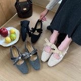 MQTIME  -  Elegant Ballet Square Heel Ladies 2025 Spring Bow Design Mid Heel Women Footwear Comfortable Leisure Female Mary Jane Shoes