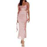 MQTIME  -  Elegant Sleeveless Maxi Dress with Flattering Ruched Detail and Chic V-Neckline for Women s Evening Party Wear