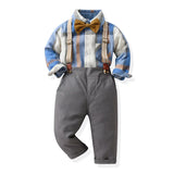 MQTIME  -  Toddler Kids Boys Gentleman Clothing Sets Long Sleeve Plaid Bowtie Shirts+Suspenders Pants Outfits for Christmas