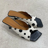  MQTIME  -  Summer Women Polka Dot Slippers Square Open Toe Wedges Heel Slip On Elegant Ladies Office Daily Party Dress Fashion Slide