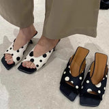  MQTIME  -  Summer Women Polka Dot Slippers Square Open Toe Wedges Heel Slip On Elegant Ladies Office Daily Party Dress Fashion Slide