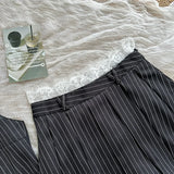 MQTIME  -  Korean Fashion Vacation Kpop Lace Vest + Y2k Preppy Mini Pleated Skirt 2000s Aesthetic Striped Outfits 2 Piece Set Summer Women