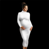 MQTIME  -  Maternity Long Sleeve Dresses For Photo Shoot Pleated Blouson Midi Dress Women Party Pregnant Baby Shower Clothes