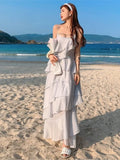 Mqtime Summer Holiday Beach Dress Vintage Women Elagant Fairy Ruffles Casual Korean Fashion New Long Dresses Robes Femme vestidos