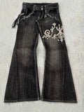MQTIME  -  New Y2k Retro Flared Jeans Women Harajuku Gothic Embroidery Denim Pants Vintage Punk Baggy Street Grunge Washed Trousers