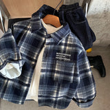  MQTIME  -  Kids Baby Boys Jacket Plaid Turn Down Collar Thicken Warm Toddler Boys Coat Versatile Letter Printed Little Boys Outwear Coat