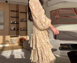 MQTIME  -  Summer Floral Print Dress with Detachable Ruffles and Bell Sleeves
