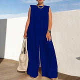 MQTIME  -  Casual Women's O-Neck Sleeveless Wide Leg Romper 2025 Spring Festival Office Jumpsuit Elegant Solid Wide Leg Pants One Piece