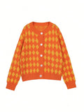 MQTIME  -  Autumn and Winter New Design Sense Contrasting Diamond Grid Simple Long Sleeved Round Neck Sweater for Women