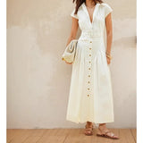 MQTIME  -  French Lapel Long Dress Single-breasted Women's Summer Slim Dress Fashionable Commuter Women's Clothing