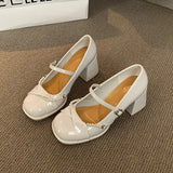 MQTIME  -  Women's Mary Jane Shoes Fashion Imitation Pearl High Heels for Woman Sweet Round Head Casual Shoes Designer Shoes Zapatos Mujer