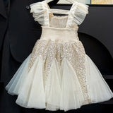  MQTIME  -  Sequined Princess Dress Girls Puff Dress Kids Birthday Party Mesh Gown Children Casual Clothes Toddler Fashion Vestidos 2-10Y