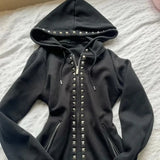  MQTIME  -  Y2K New Emo Fashion Rivet Zipper Hoodie Women Harajuku Black Oversized Hoodie Gothic Retro Classic Sweatshirt Autumn Clothing