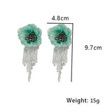 Mqtime Fashion Cloth Flower Crystal Beading Tassel Earrings for Women New Rose Temperament Earrings Wedding Jewelry Accessories