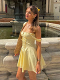 MQTIME  -  Fashion Lace Camisole Dress Women's Sleeveless Backless Lace Up A-line Pleated Mini Dresses Summer Party Women's Long Robe