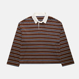 MQTIME  -  Women Y2K Vintage Retro Sweatshirts Long Sleeve Lapel Button V-Neck Pullover Top Loose Striped Rugby Pol0 Tee Shirts