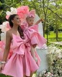 MQTIME  -  Sweety Cute Light Pink Bow Short Women Dresses To Birthday Party Strapless Big Bow A-line Mini Maxi Dress