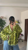MQTIME  -  ﻿ Luxury Sequin Oversized Wrap Jacket Fringe Trim Tie-Waist V-Neck Sparkly Coat Women's Casual Party Club Streetwear Outfits