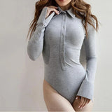 MQTIME  -  Sexy Ribbing Bodycon Jumpsuits for Woman Solid Color Long Sleeves Single Breasted Playsuits Rompers Female Streetwear