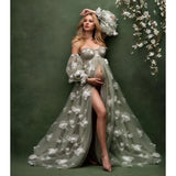 MQTIME  -  Green Maternity Dresses for Photo Illusion A Line Sweetheart Prom Gowns with Lace Appliques Customized Slit Babyshower Gowns