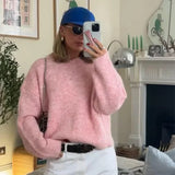 MQTIME  -  Elegant Oversize Knit Women Pullover Full Sleeve O Neck Female Sweater 2024 Autumn Winter Fashion Pink Warm Soft Lady Knitwear