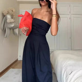 MQTIME  -  Simple Solid Loose Playsuit Casual Women Strapless High Waist Wide Leg Romper New Summer Off Shoulder Pocket Commuting Jumpsuit