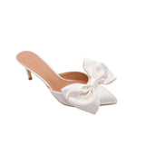 Mqtime Women's Slippers Bowknot Cat Heel Low Heel Mid Heel Pointed Toe Shoes Slippers High Heels