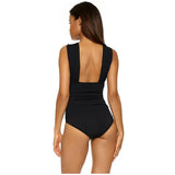 MQTIME  -  Women Bandage Swimwears Pleated Wide Shoulder Strap Cross Bikinis Solid Color High Waist One-piece Swimsuit