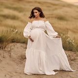 MQTIME  -  Retro Bohemian Pregnancy Dress Photo Shooting Comfortable Maternity Wear Linen Cotton sexy Off Shoulder Top Large Skirt Hem