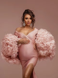 MQTIME  -  Chic Pink 3D Floral Maternity Photoshoot Dresses with Rose Cape 2 Pieces платье для беременных Pregnancy Gown