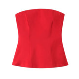 MQTIME  -  Women's Satin Textured Off-Shoulder Tops Fashionable Simple Sleeveless Short Tops Wrap Style for Stylish Casual Wear