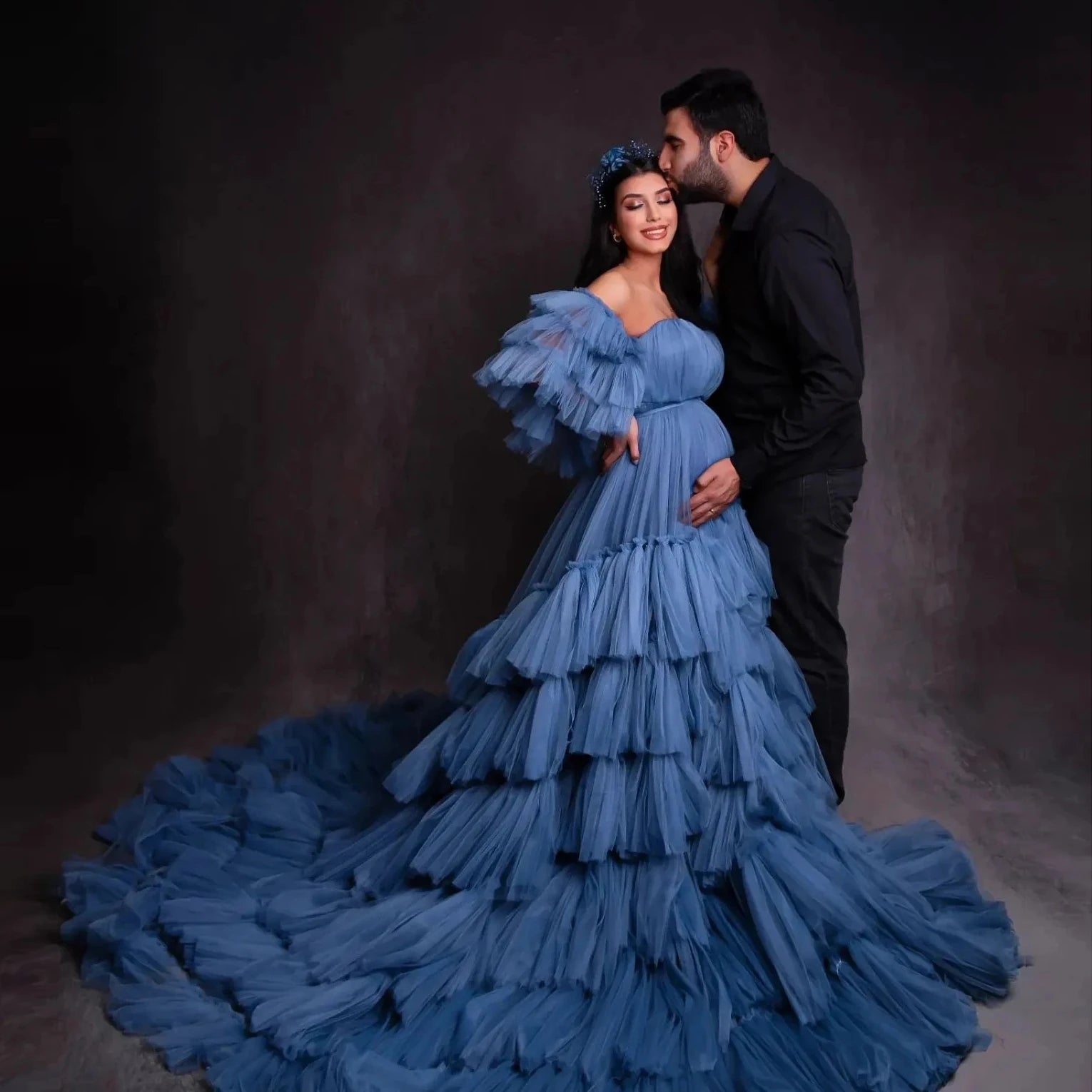 Mqtime Fluffy Tiered Tulle Maternity Dress Photoshoot Front Split Laye mqtime Mqtime Fluffy Tiered Tulle Maternity Dress Photoshoot Front Split Laye mqtime