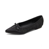 MQTIME  -  Fashion Satin Bowknot Pleated Designer Women Pumps Elegant Pointed toe Low Heeled Shallow Spring Summer Office Lady Dress Shoes