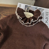  MQTIME  -  Toddler Girls Sweater Ruffle Collar Contrast Kids Baby Girls Knitwear New Winter Bell Sleeve Infant Baby Girls Pullovers